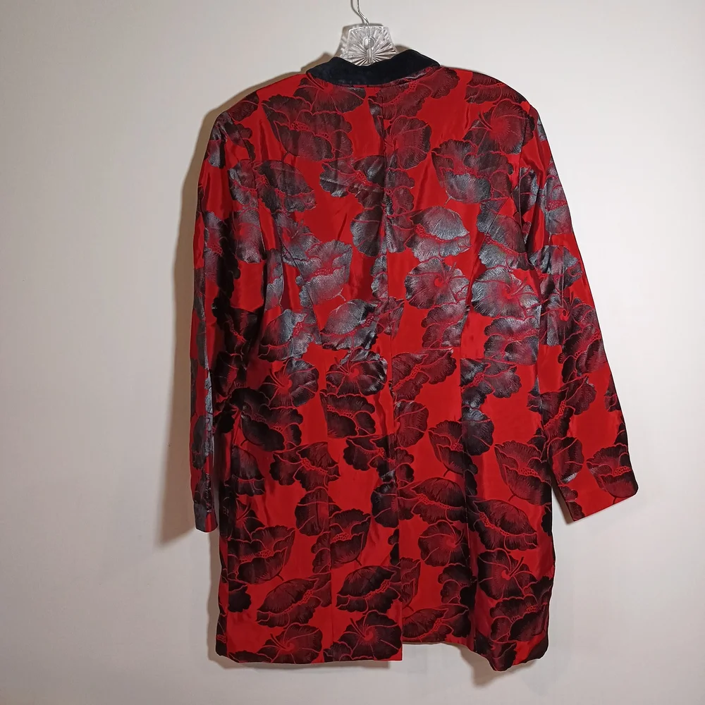 Newport News Vintage Floral Red and Black Women's Blazer Smoking Jacket Size XL - Picture 2 of 8